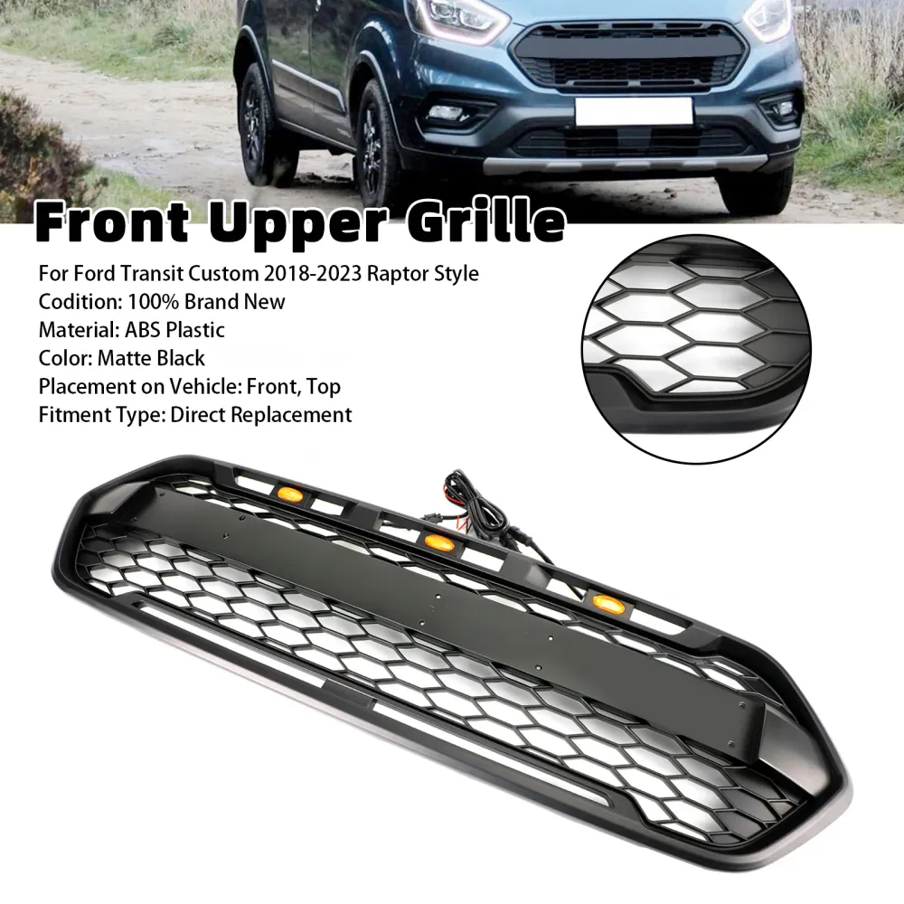 2018 2019 2020 2021 2022 2023 Ford Transit Custom Raptor Style Trail med 3LED matt svart främre stötfångargaller
