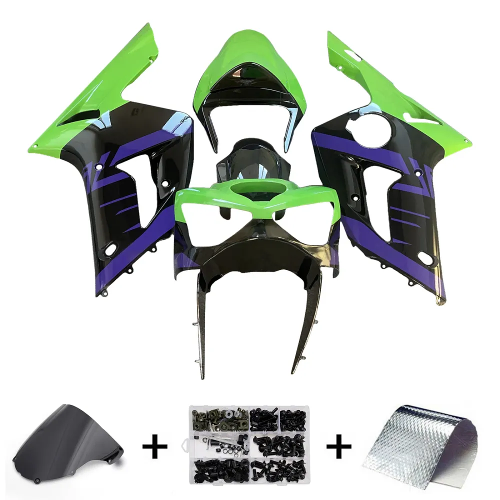 Injection Fairing Kit Bodywork Plast ABS passform för Kawasaki ZX6R 636 2003-2004