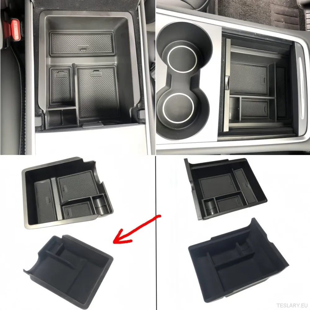 Tesla Model Y/3 Organizer Center Console bak (flockad)