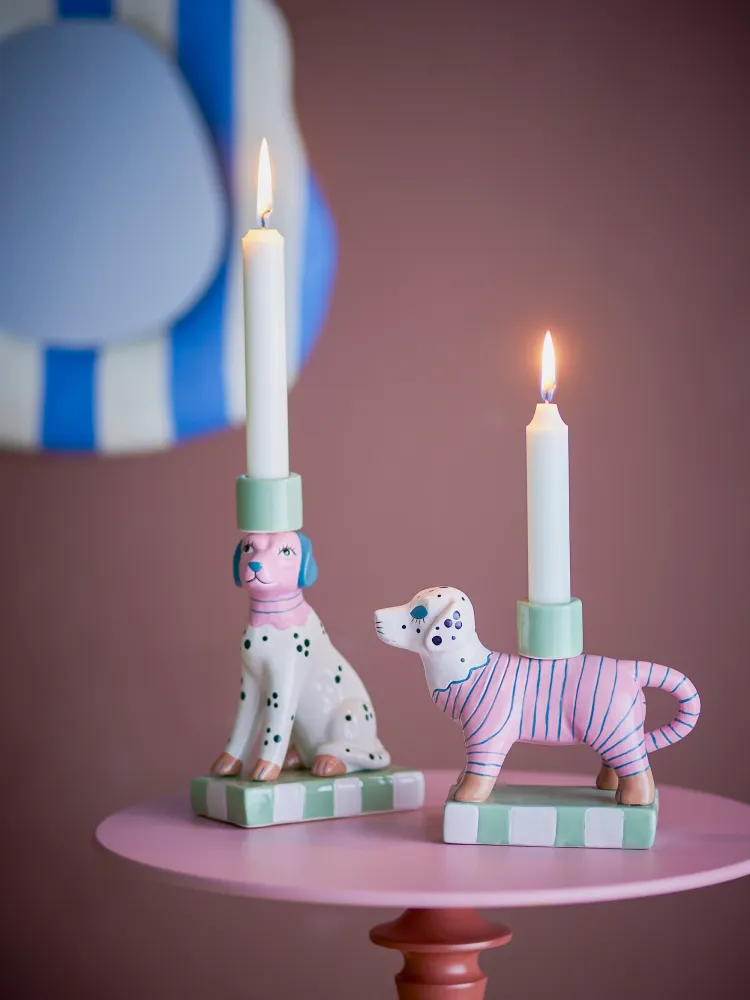 Bloomingville Doglie Ljusstake, Rosa, Stengods