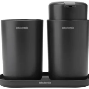 Brabantia Dispenser för flytande tvål och tandborstmugg i set, grå