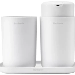 Brabantia Dispenser för flytande tvål och tandborstmugg i set, vit