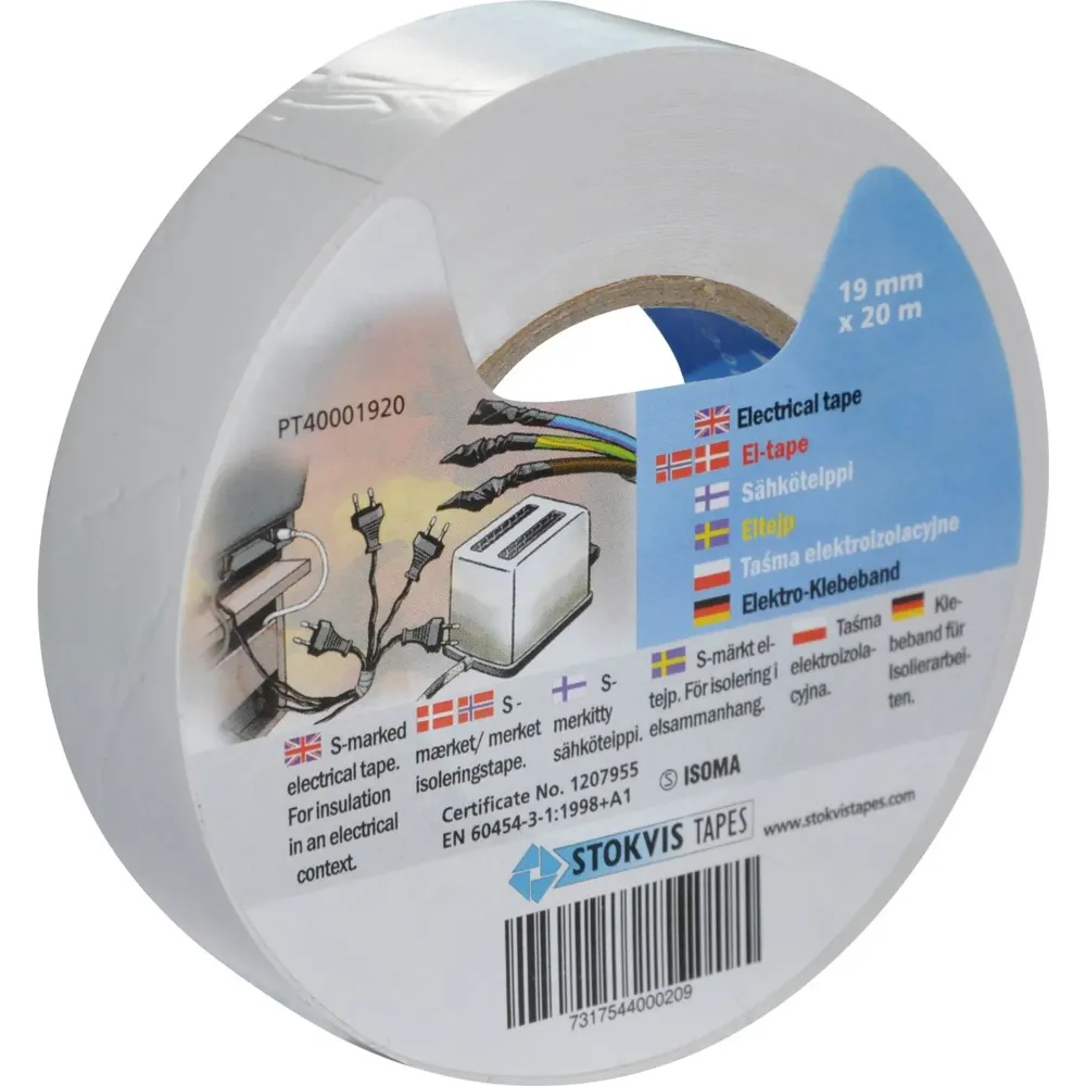 ELTEJP S-MÄRKT VIT 19MM 20M