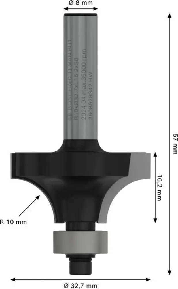 FRÄSSTÅL AVRUNDNINGSFRÄS MED KULLAGER HM R10 8MM SKAFT