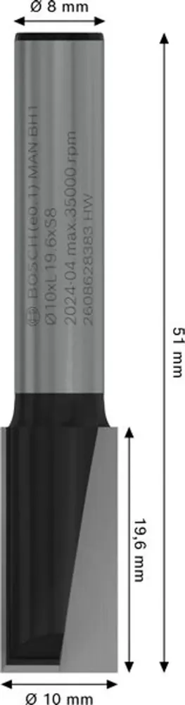 FRÄSSTÅL NOTFRÄS HM TVÅ SKÄR 10X20 8MM SKAFT