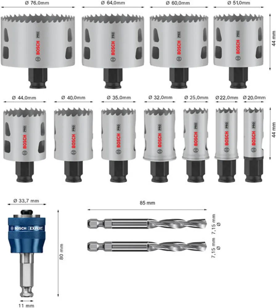 HÅLSÅGSATS BOSCH MULTI MATERIAL 20-76MM 14 DELAR