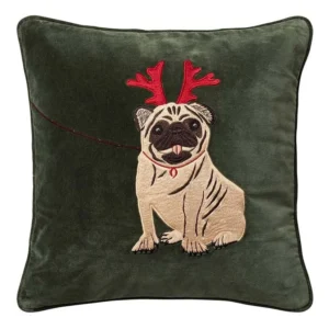 Holiday Dog Embroidered Velvet Kuddfodral 50x50