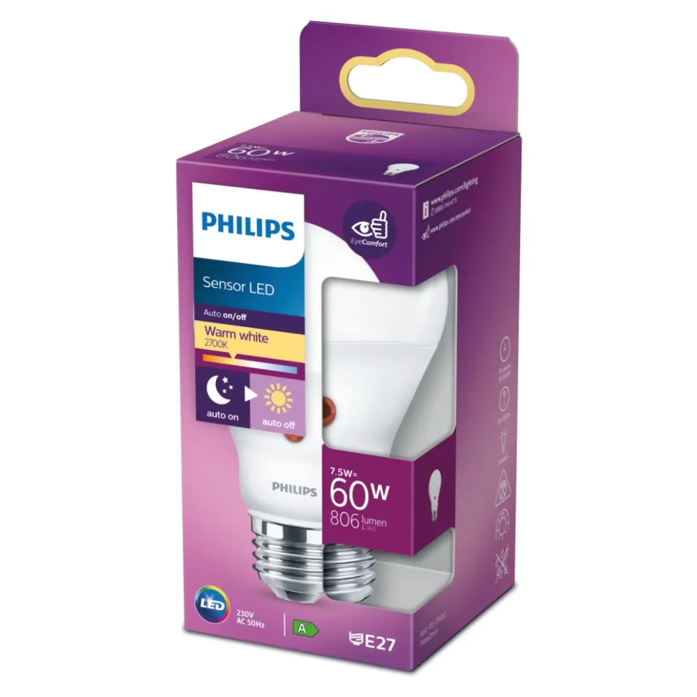 LEDLAMPA NORMAL FROST E27 VARMVIT 60W SENSOR