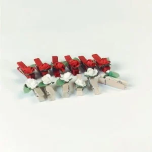 Träklämmor Mini 6 St Röd + 6 St Natur Med Blommor