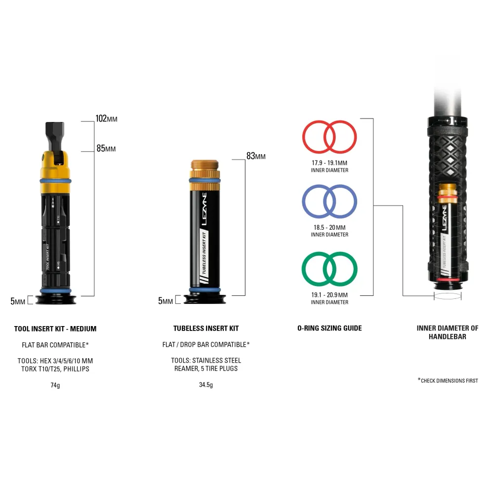 Tubeless reparationssats + multiverktyg M Integrerat LEZYNE DUAL-styr