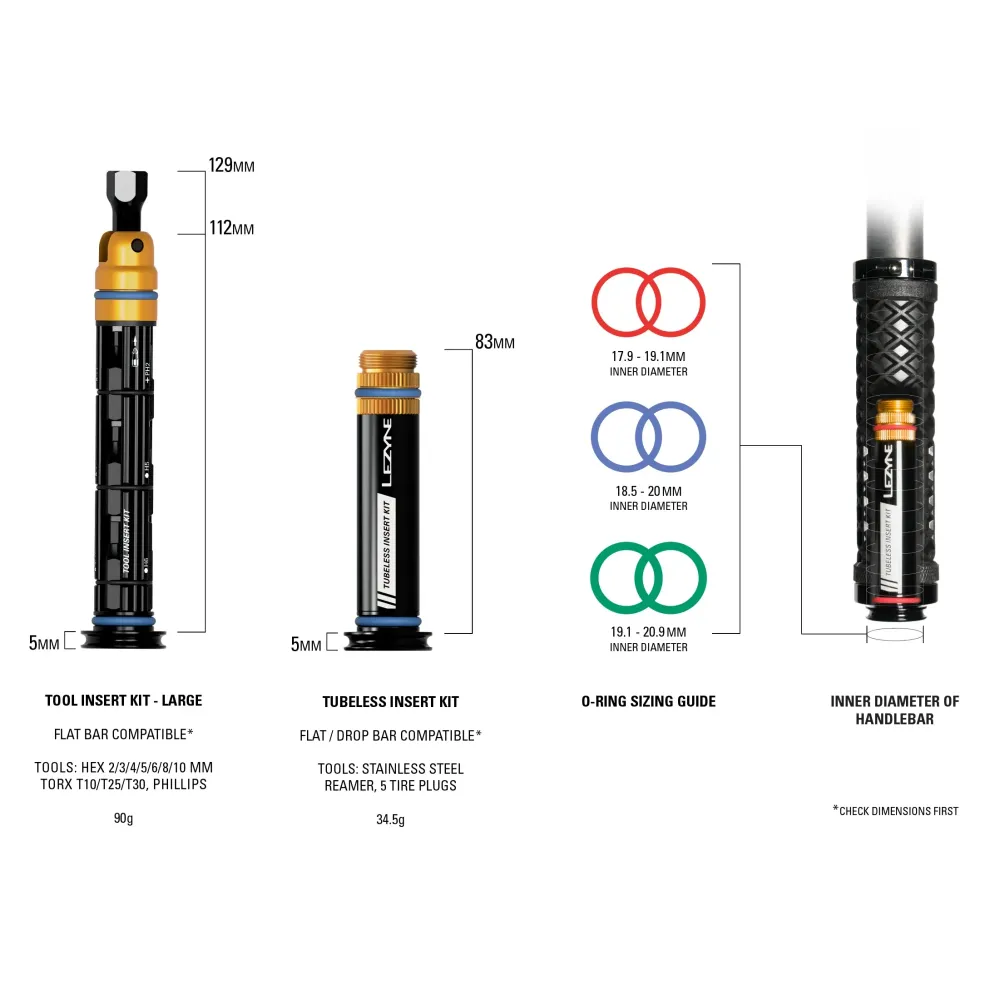 Tubeless reparationssats + multiverktyg L Integrerat LEZYNE DUAL-styr