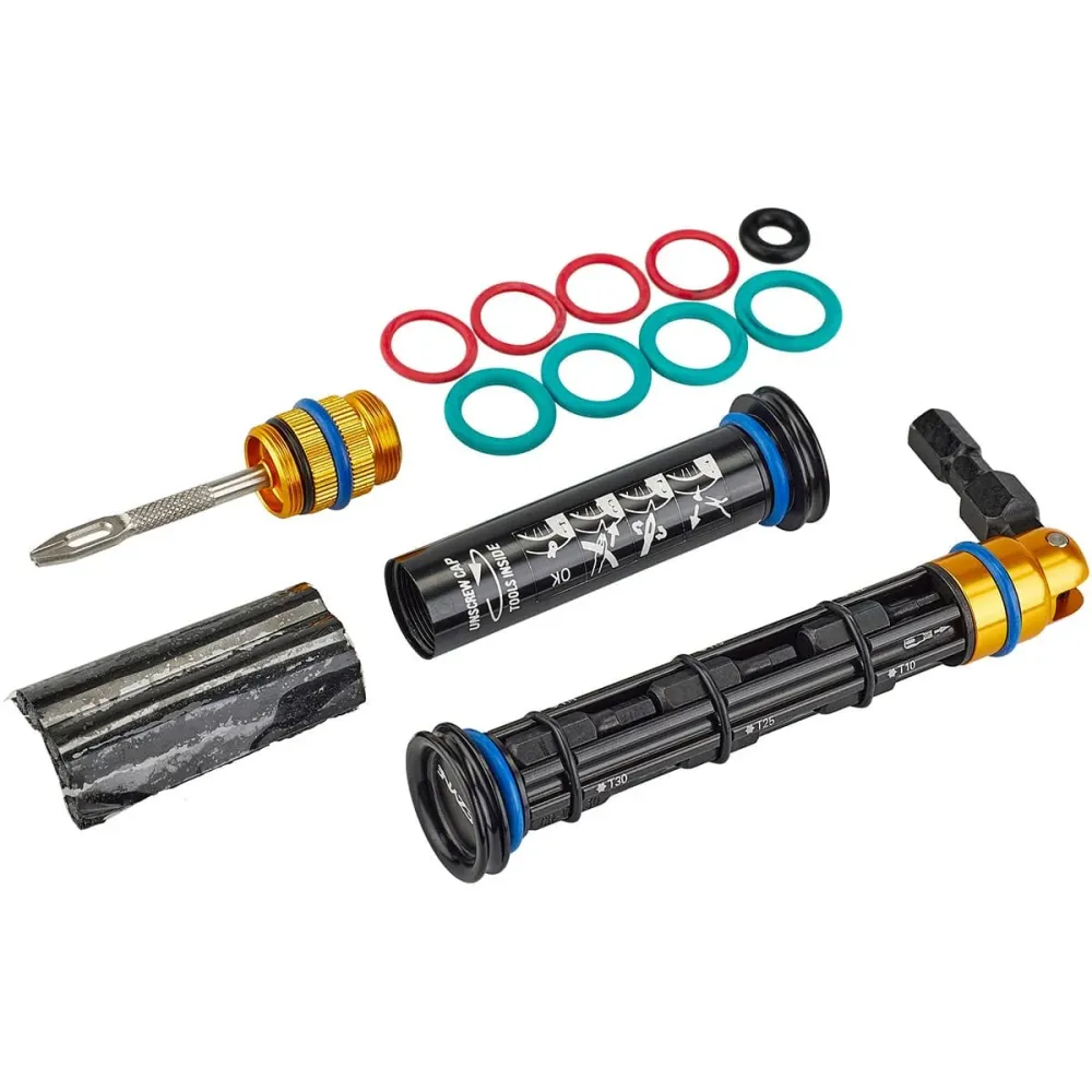 Tubeless reparationssats + multiverktyg L Integrerat LEZYNE DUAL-styr