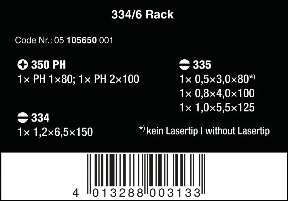 Wera 334/6 Mejselsats Kraftform Plus Lasertip + Rack 6 delar