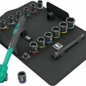 Wera 8100 SB 12 Zyklop Comfort-spärrhandtagssats, omkopplingsspak, 3/8"-fattning, metriska mått, 16 delar